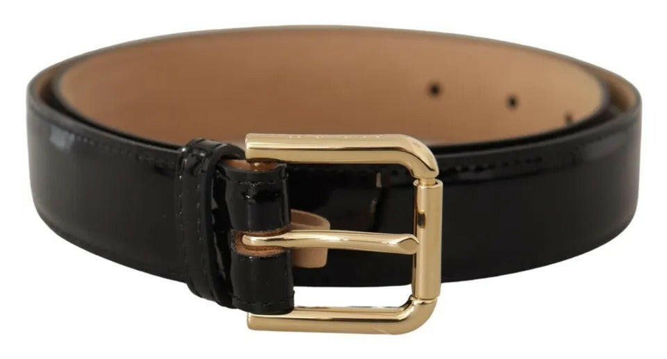 Dolce & Gabbana Black Leather Gold Metal Logo Engraved Buckle Belt -   -  Dolce & Gabbana.