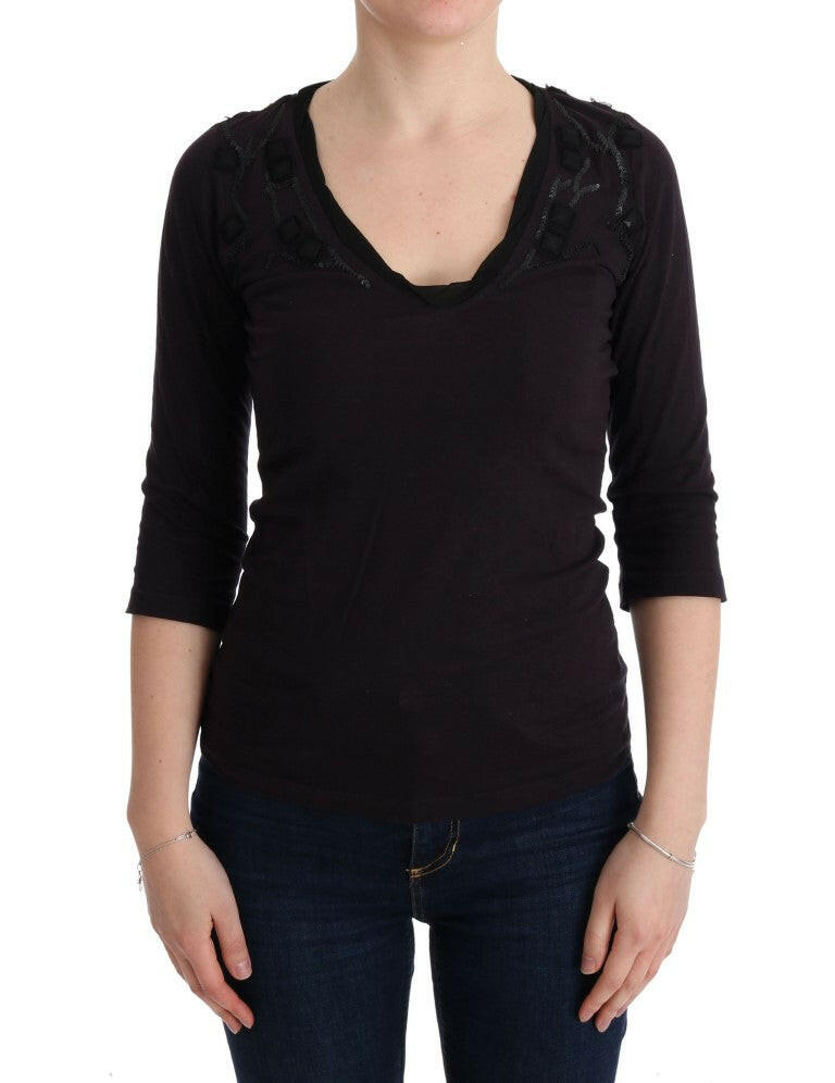 Costume National Purple V-neck Cotton T-shirt -   -  Costume National.