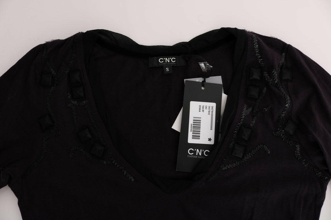 Costume National Purple V-neck Cotton T-shirt -   -  Costume National.
