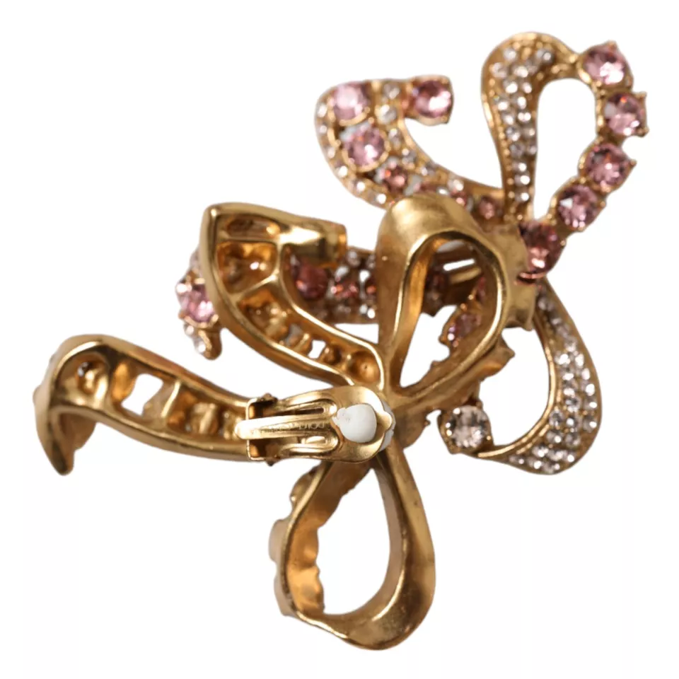 Dolce & Gabbana Gold Brass Pink Clear Crystal Bow Fiocchi Christmas -   -  Dolce & Gabbana.