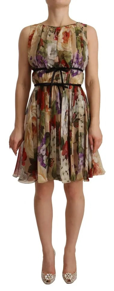 Dolce & Gabbana Beige Floral Sleeveless Round Neck Mini Dress -   -  Dolce & Gabbana.