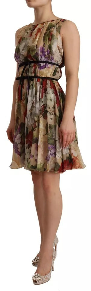 Dolce & Gabbana Beige Floral Sleeveless Round Neck Mini Dress -   -  Dolce & Gabbana.
