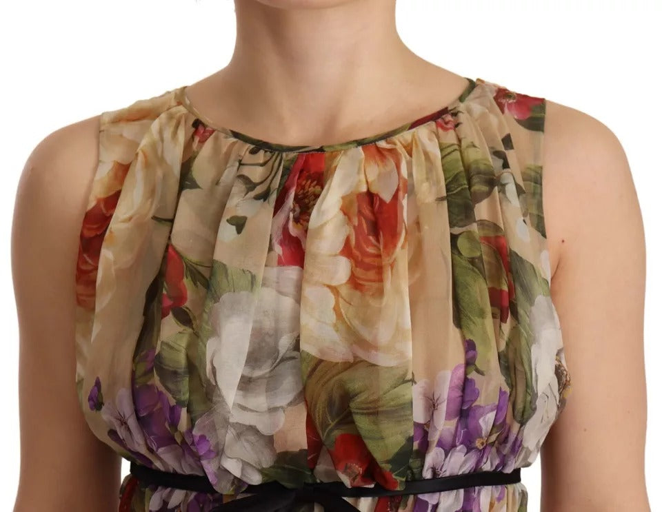 Dolce & Gabbana Beige Floral Sleeveless Round Neck Mini Dress -   -  Dolce & Gabbana.