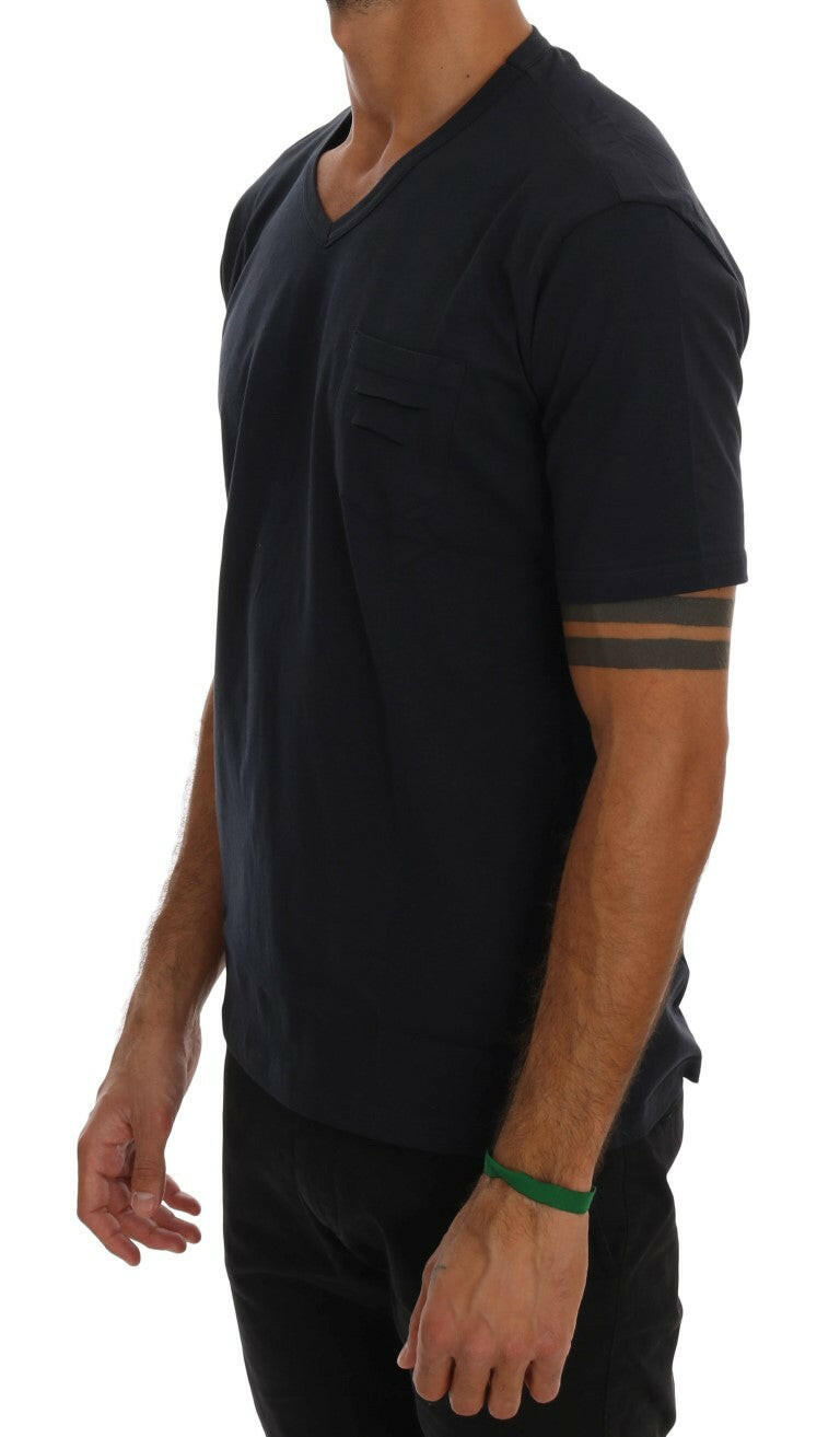 Daniele Alessandrini Blue Cotton V-neck T-Shirt -   -  Daniele Alessandrini.