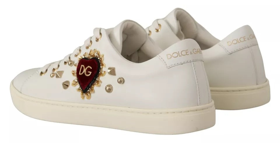 Dolce & Gabbana White Leather Gold Red Heart Sneakers Shoes -   -  Dolce & Gabbana.