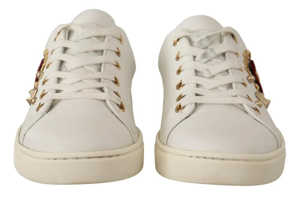 Dolce & Gabbana White Leather Gold Red Heart Sneakers Shoes -   -  Dolce & Gabbana.