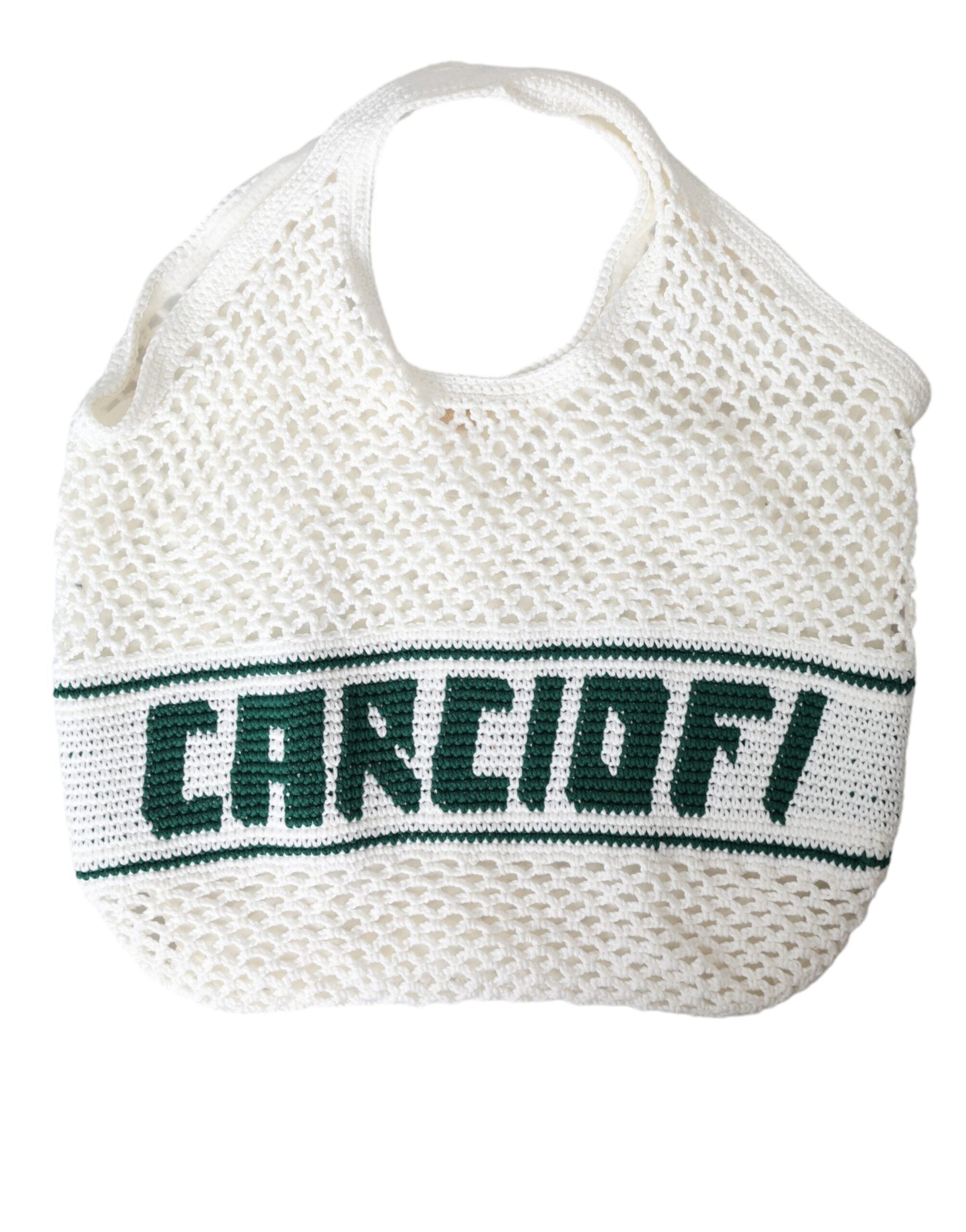 Dolce & Gabbana White Green Knitted Cotton Logo Shopping Tote Bag -  Luxury Shopper Bag for Women -  Dolce & Gabbana.