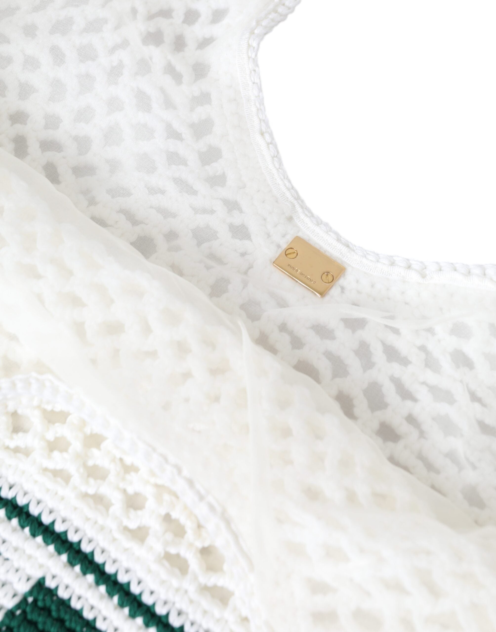 Dolce & Gabbana White Green Knitted Cotton Logo Shopping Tote Bag -  Luxury Shopper Bag for Women -  Dolce & Gabbana.