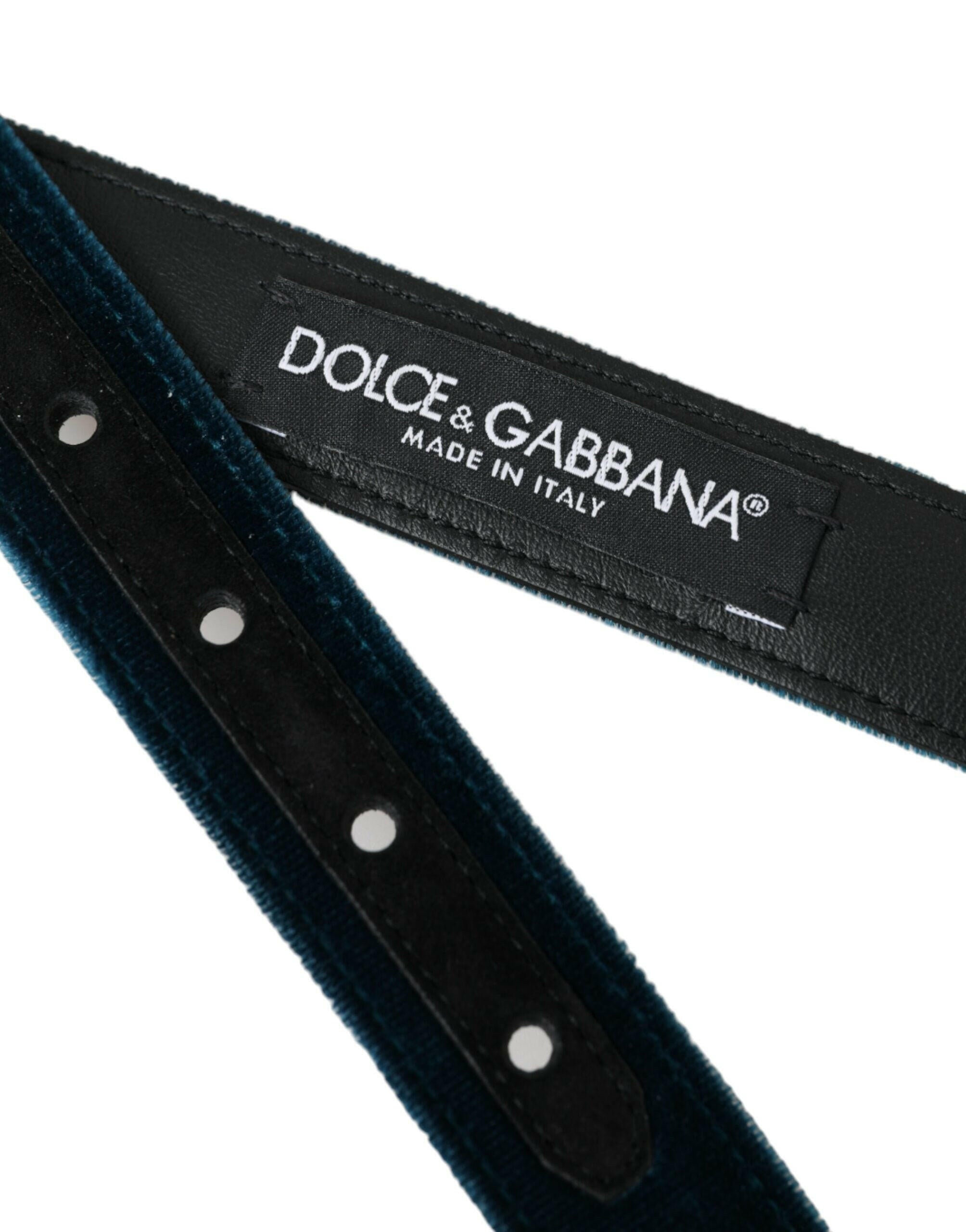 Dolce & Gabbana Blue Velvet Leather Silver Metal Buckle Belt -   -  Dolce & Gabbana.
