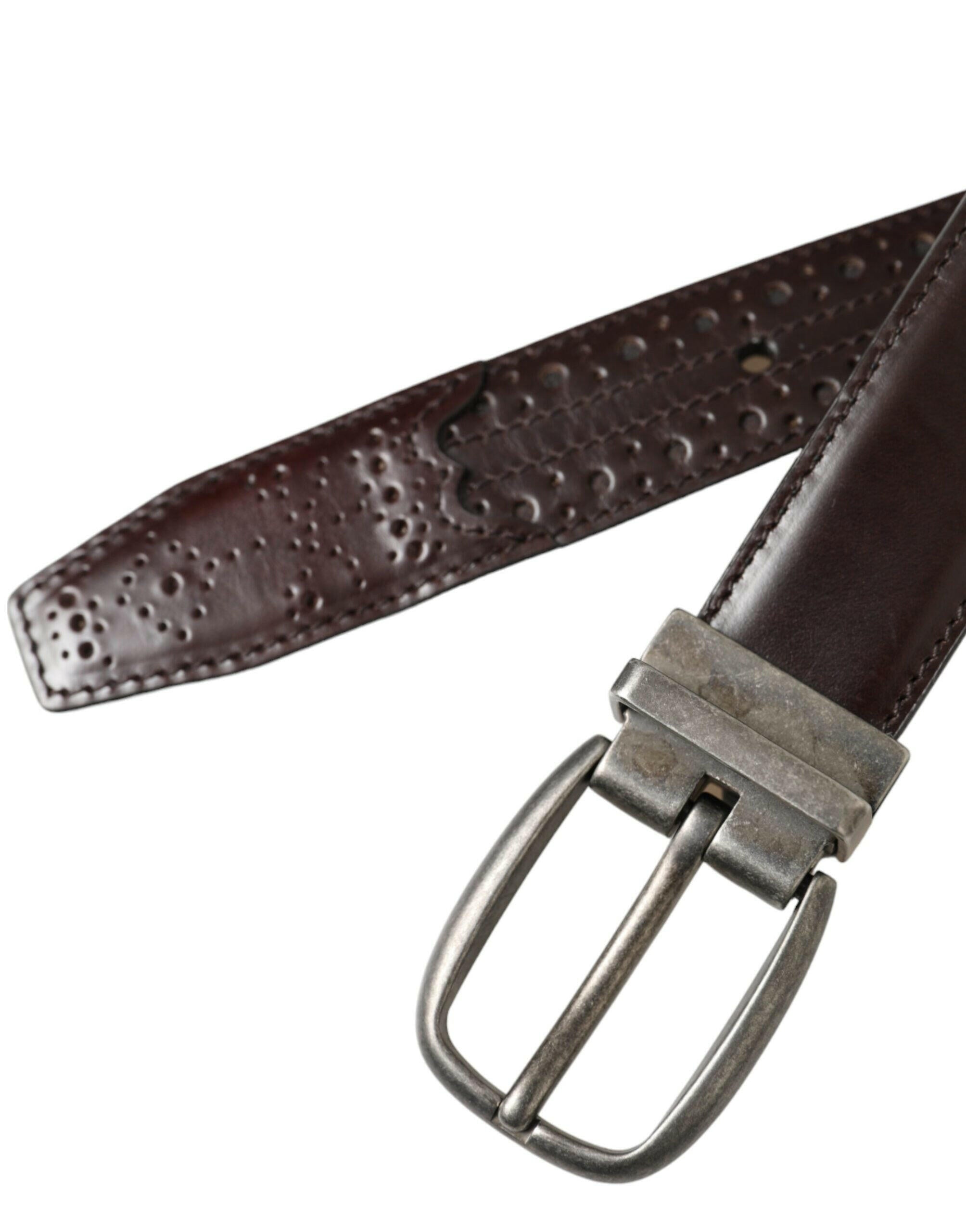 Dolce & Gabbana Dark Brown Perforated Leather Metal Buckle Belt Men -   -  Dolce & Gabbana.