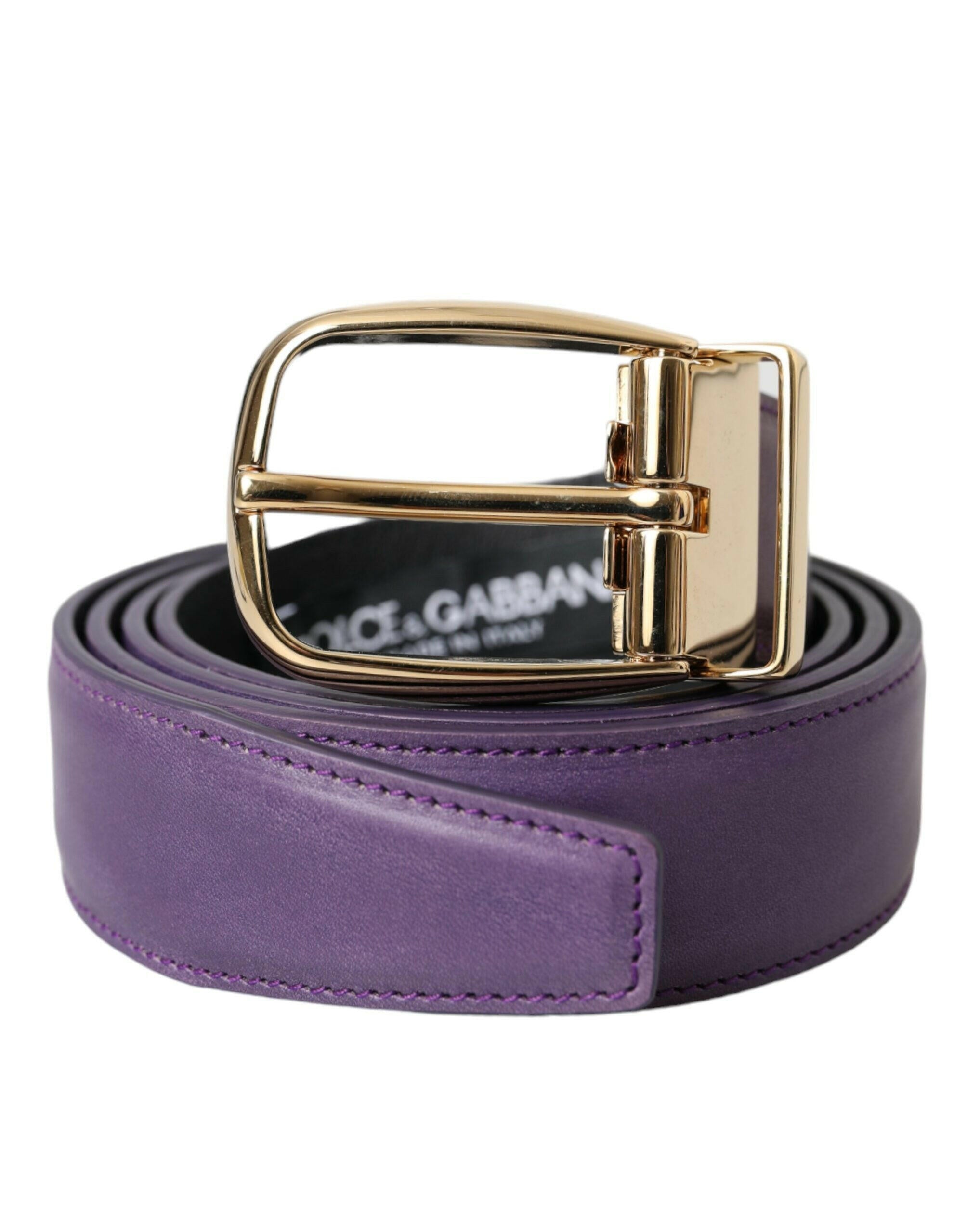 Dolce & Gabbana Purple Leather Gold Metal Buckle Belt Men -   -  Dolce & Gabbana.