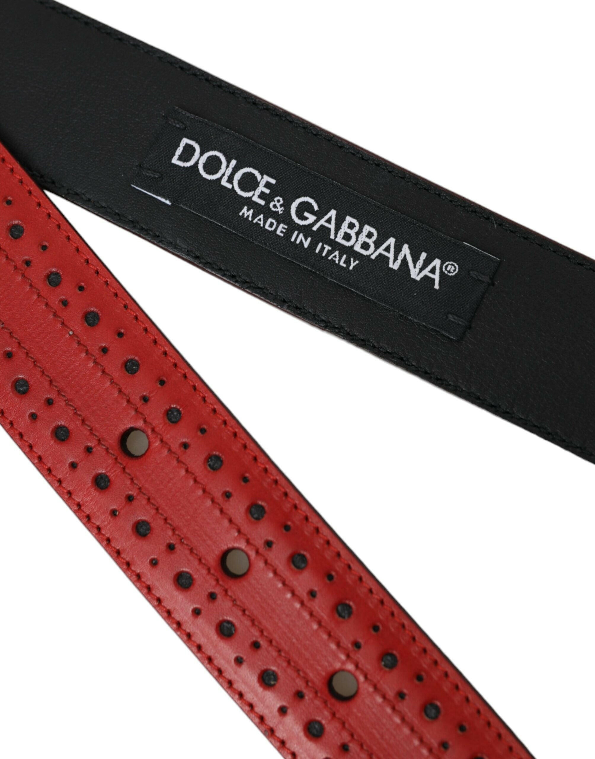 Dolce & Gabbana Red Perforated Leather Metal Buckle Belt Men -   -  Dolce & Gabbana.