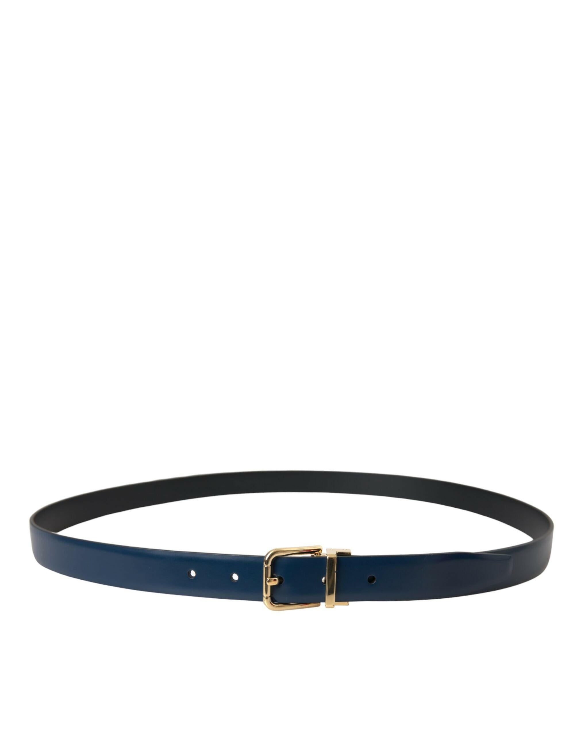 Dolce & Gabbana Blue Calf Leather Gold Metal Buckle Belt Men -   -  Dolce & Gabbana.