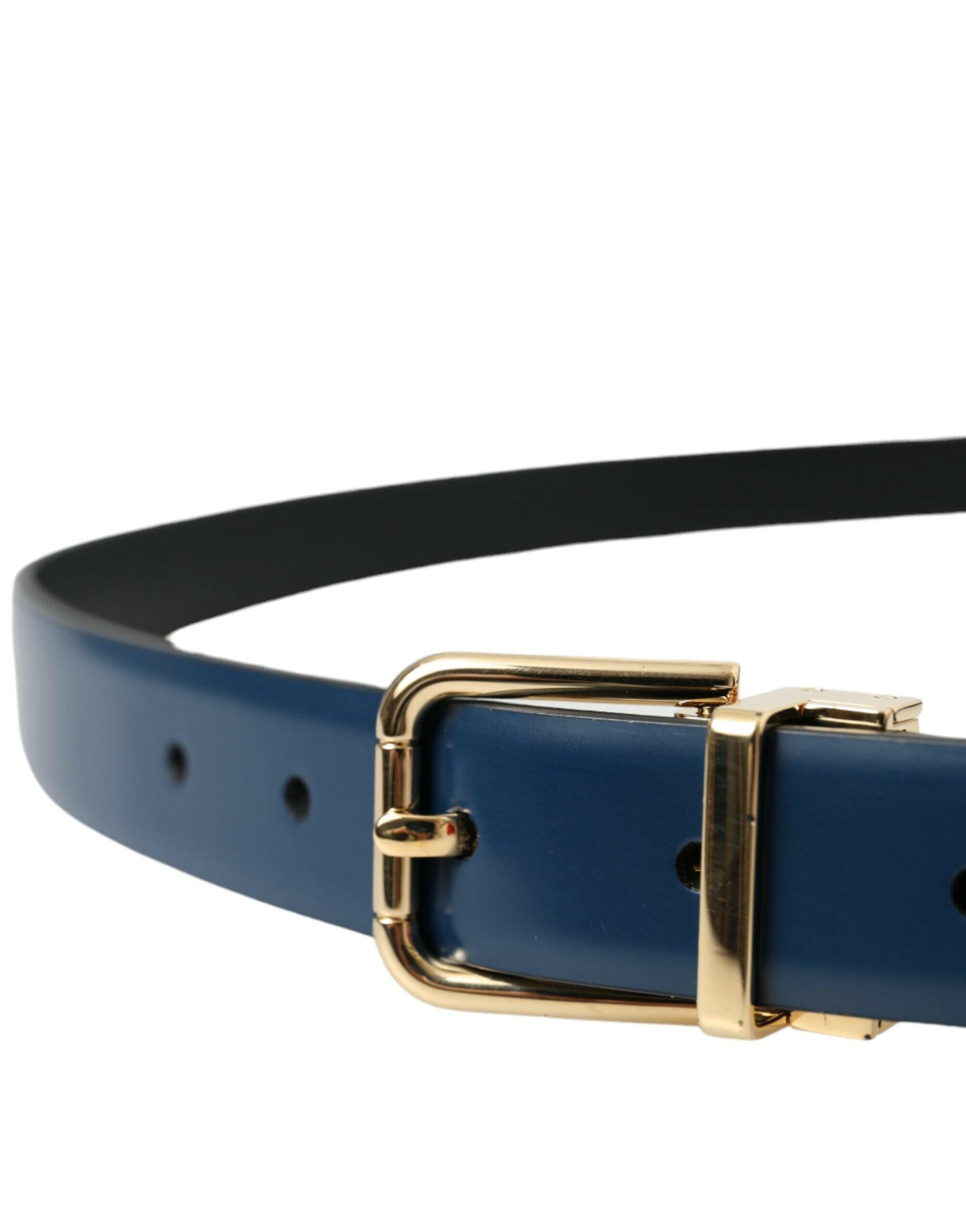 Dolce & Gabbana Blue Calf Leather Gold Metal Buckle Belt Men -   -  Dolce & Gabbana.