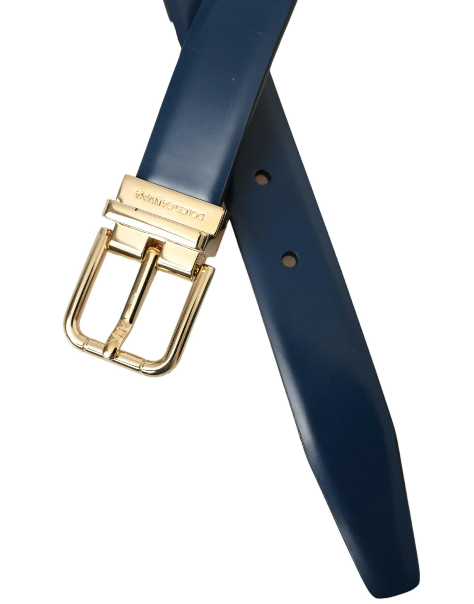 Dolce & Gabbana Blue Calf Leather Gold Metal Buckle Belt Men -   -  Dolce & Gabbana.