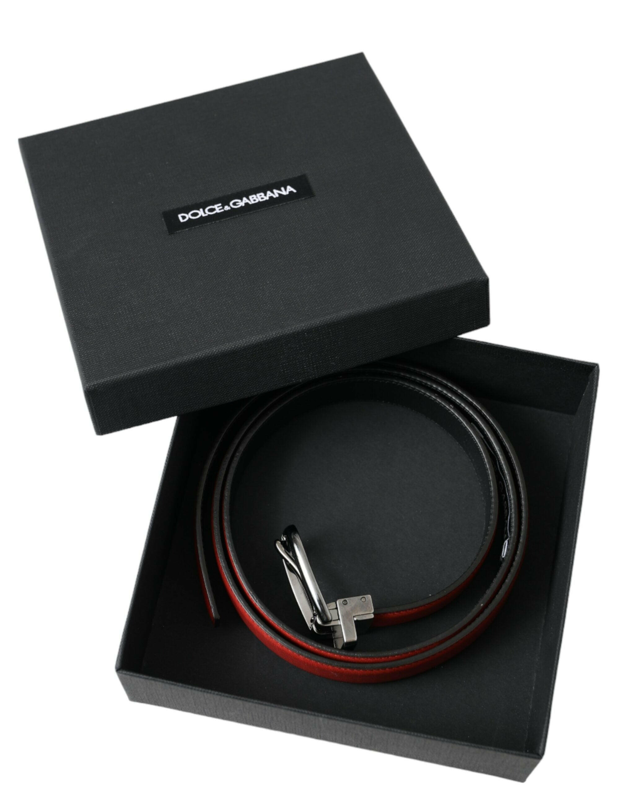 Dolce & Gabbana Red Leather Silver Metal Buckle Belt Men -   -  Dolce & Gabbana.