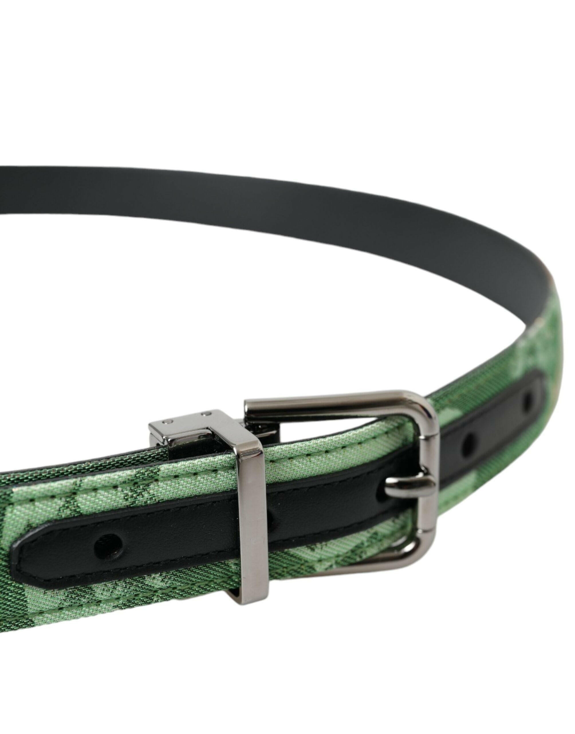 Dolce & Gabbana Green Leather Jacquard Silver Metal Buckle Belt -   -  Dolce & Gabbana.