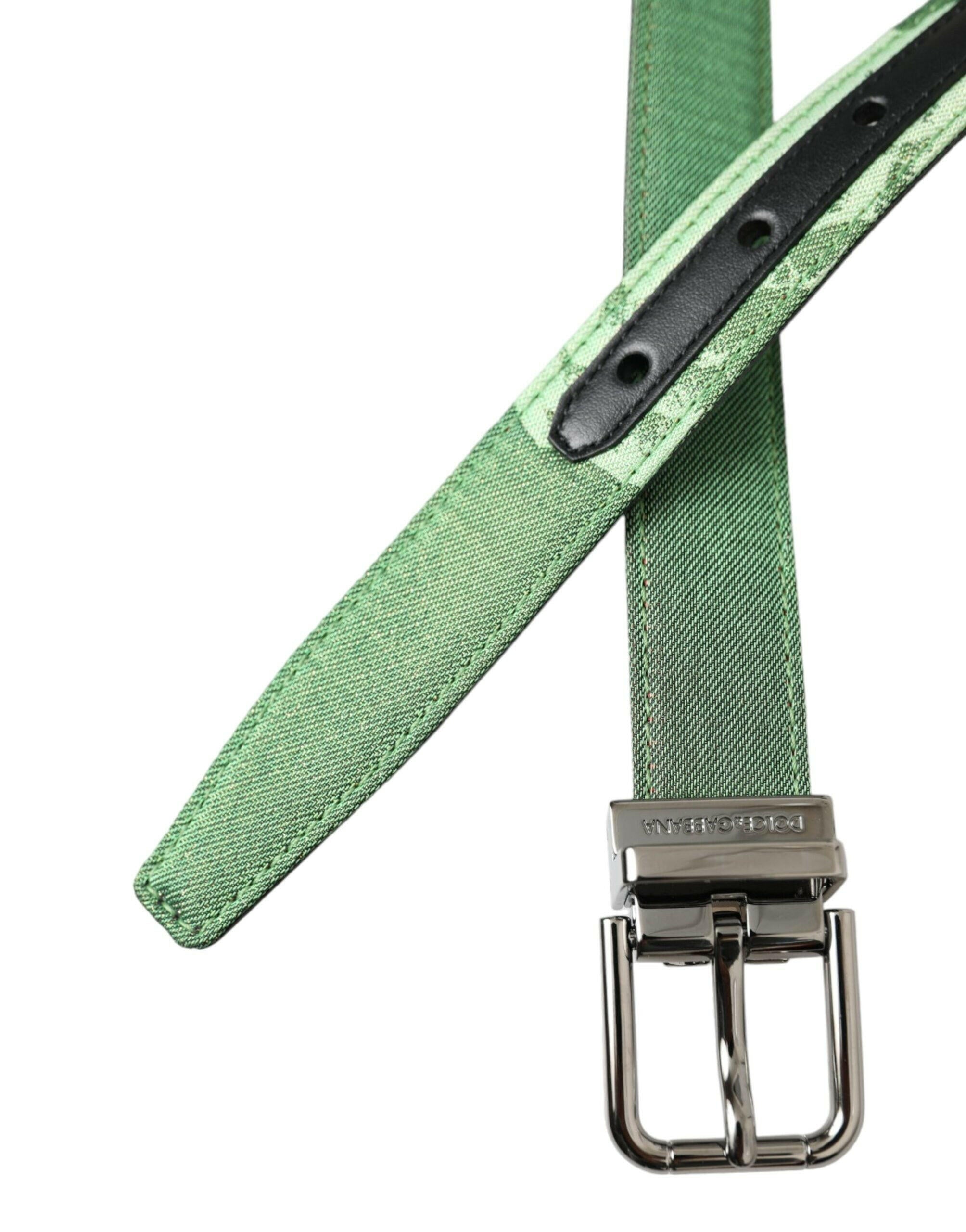 Dolce & Gabbana Green Leather Jacquard Silver Metal Buckle Belt -   -  Dolce & Gabbana.