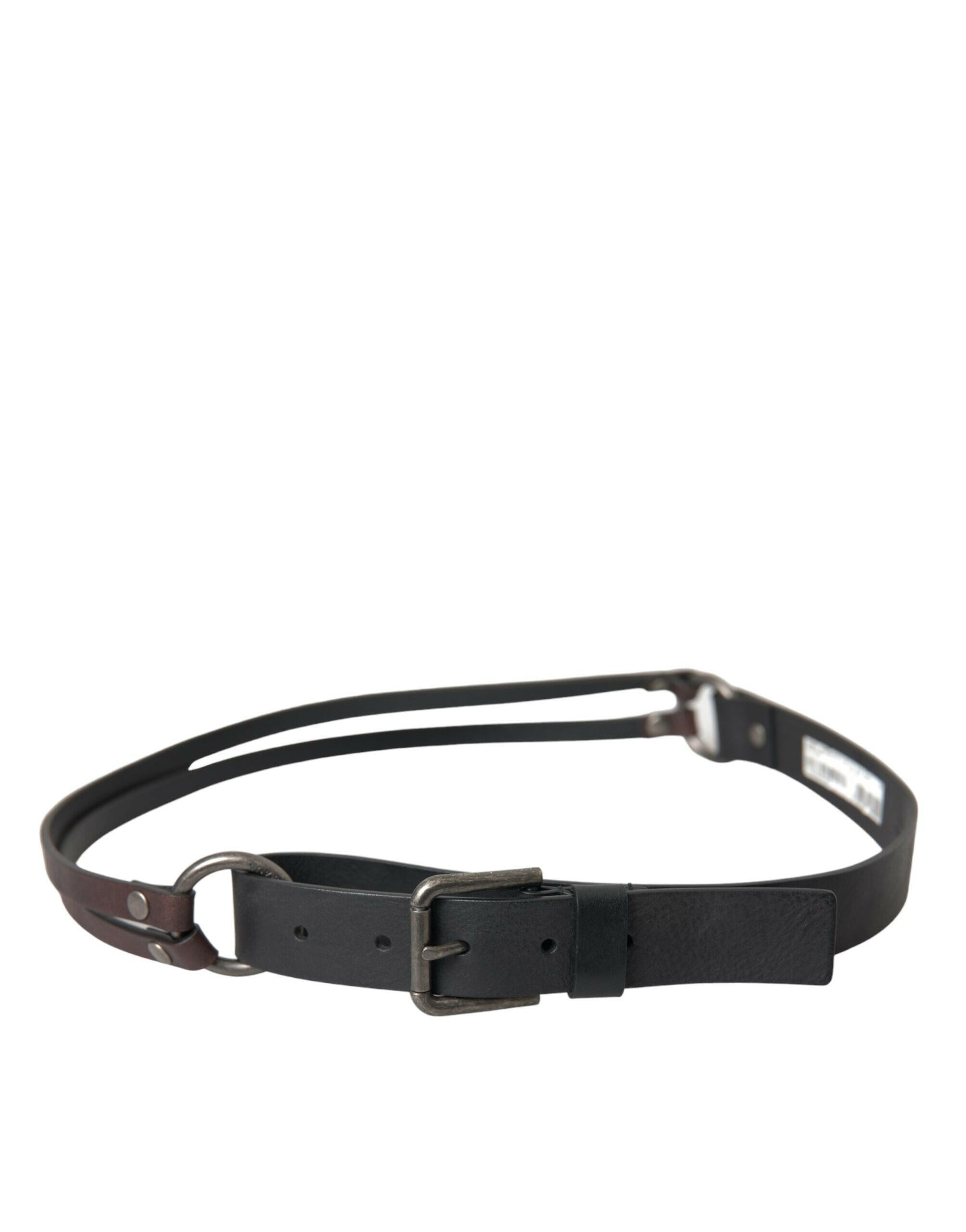 Dolce & Gabbana Black Brown Leather Silver Metal Buckle Belt -   -  Dolce & Gabbana.