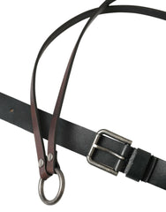 Dolce & Gabbana Black Brown Leather Silver Metal Buckle Belt -   -  Dolce & Gabbana.
