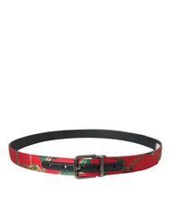 Dolce & Gabbana Red Leather Jacquard Silver Metal Buckle Belt -   -  Dolce & Gabbana.