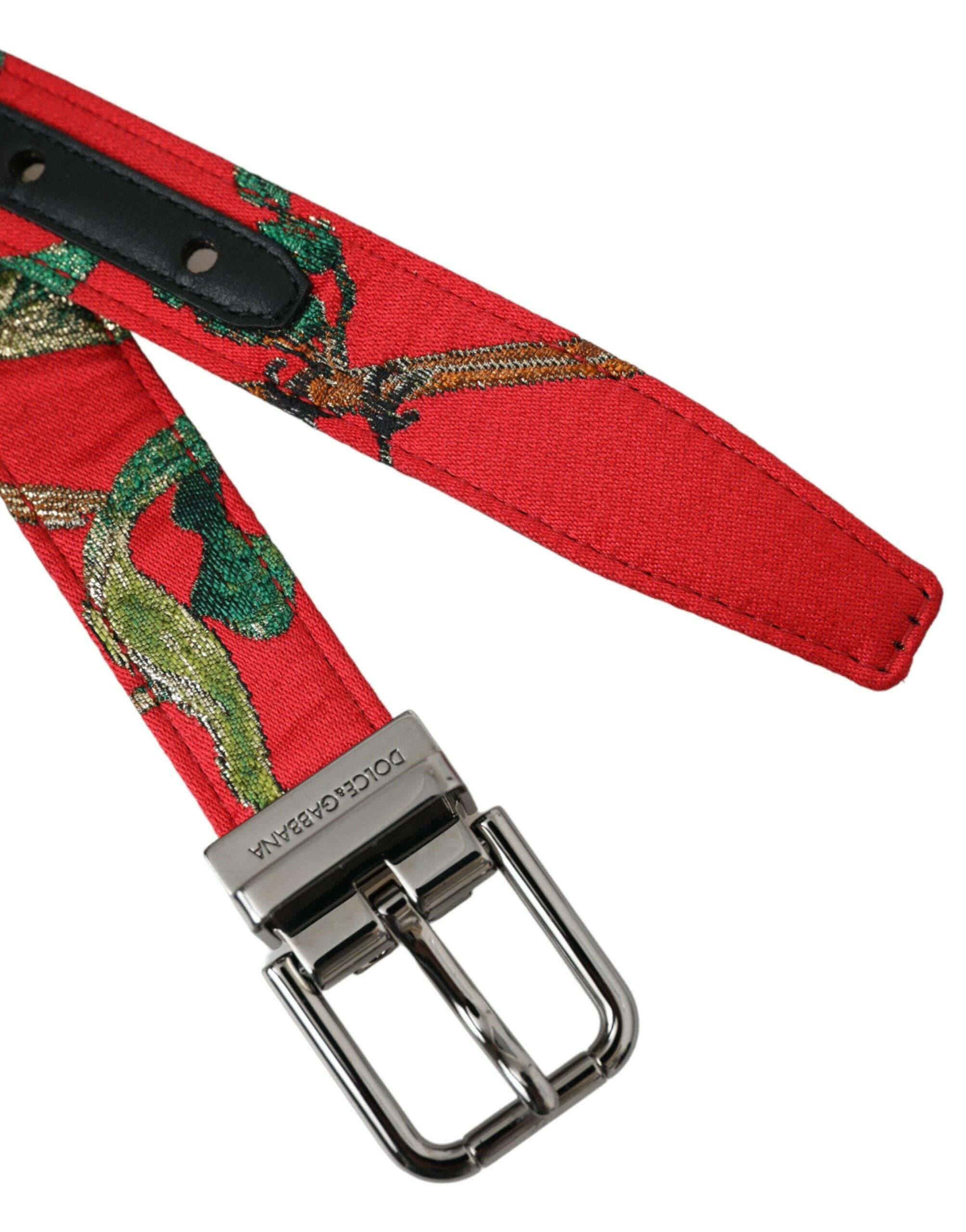 Dolce & Gabbana Red Leather Jacquard Silver Metal Buckle Belt -   -  Dolce & Gabbana.