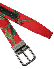Dolce & Gabbana Red Leather Jacquard Silver Metal Buckle Belt -   -  Dolce & Gabbana.