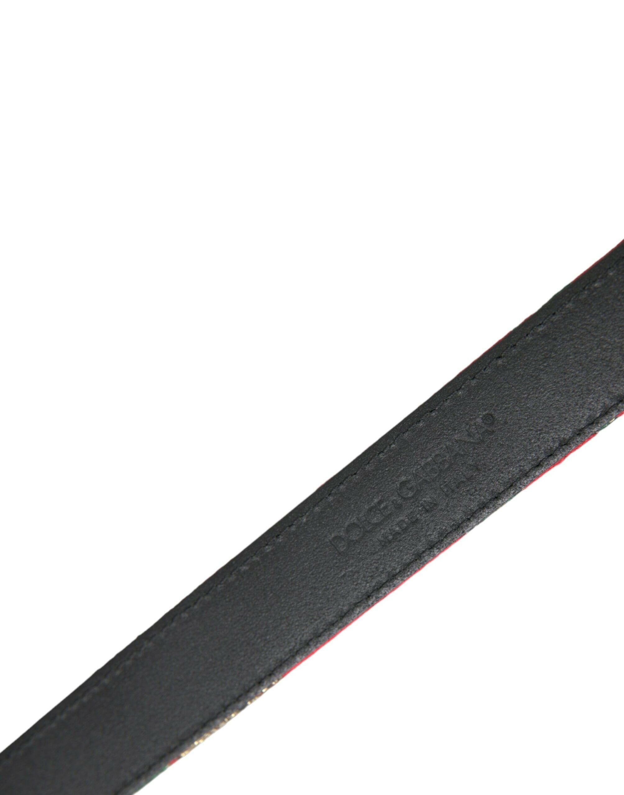 Dolce & Gabbana Red Leather Jacquard Silver Metal Buckle Belt -   -  Dolce & Gabbana.