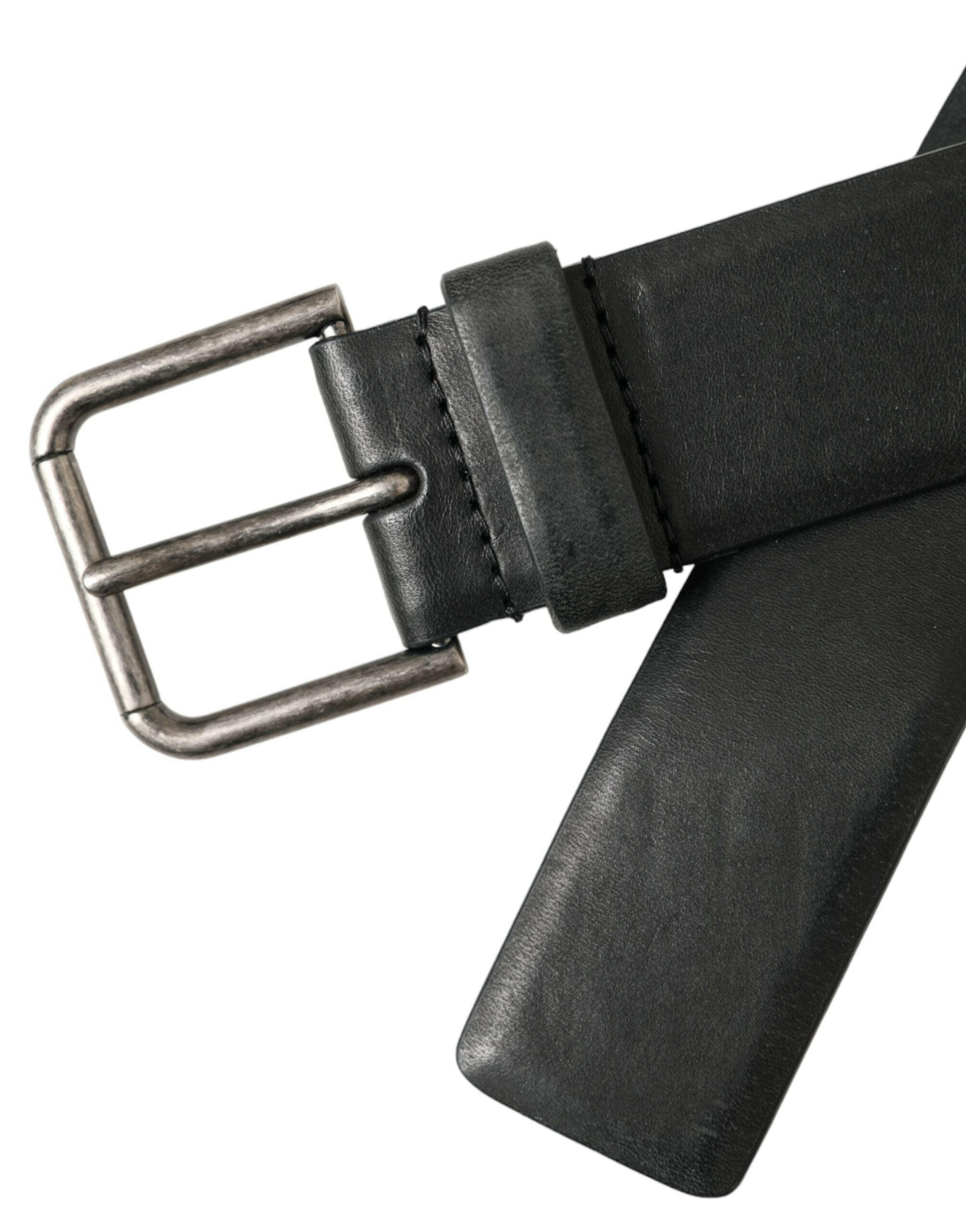 Dolce & Gabbana Black Calf Leather Silver Metal Buckle Belt -   -  Dolce & Gabbana.