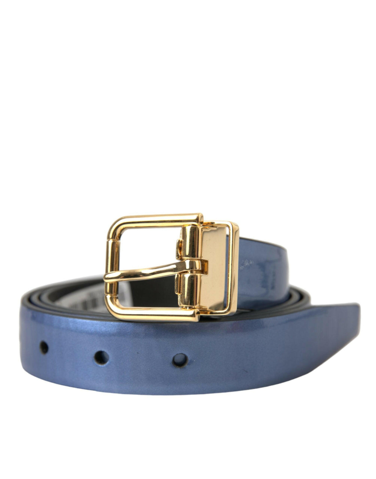 Dolce & Gabbana Metallic Blue Leather Gold Metal Buckle Belt -   -  Dolce & Gabbana.