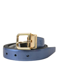 Dolce & Gabbana Metallic Blue Leather Gold Metal Buckle Belt -   -  Dolce & Gabbana.