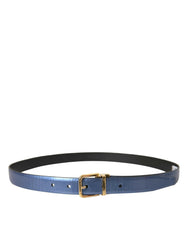 Dolce & Gabbana Metallic Blue Leather Gold Metal Buckle Belt -   -  Dolce & Gabbana.