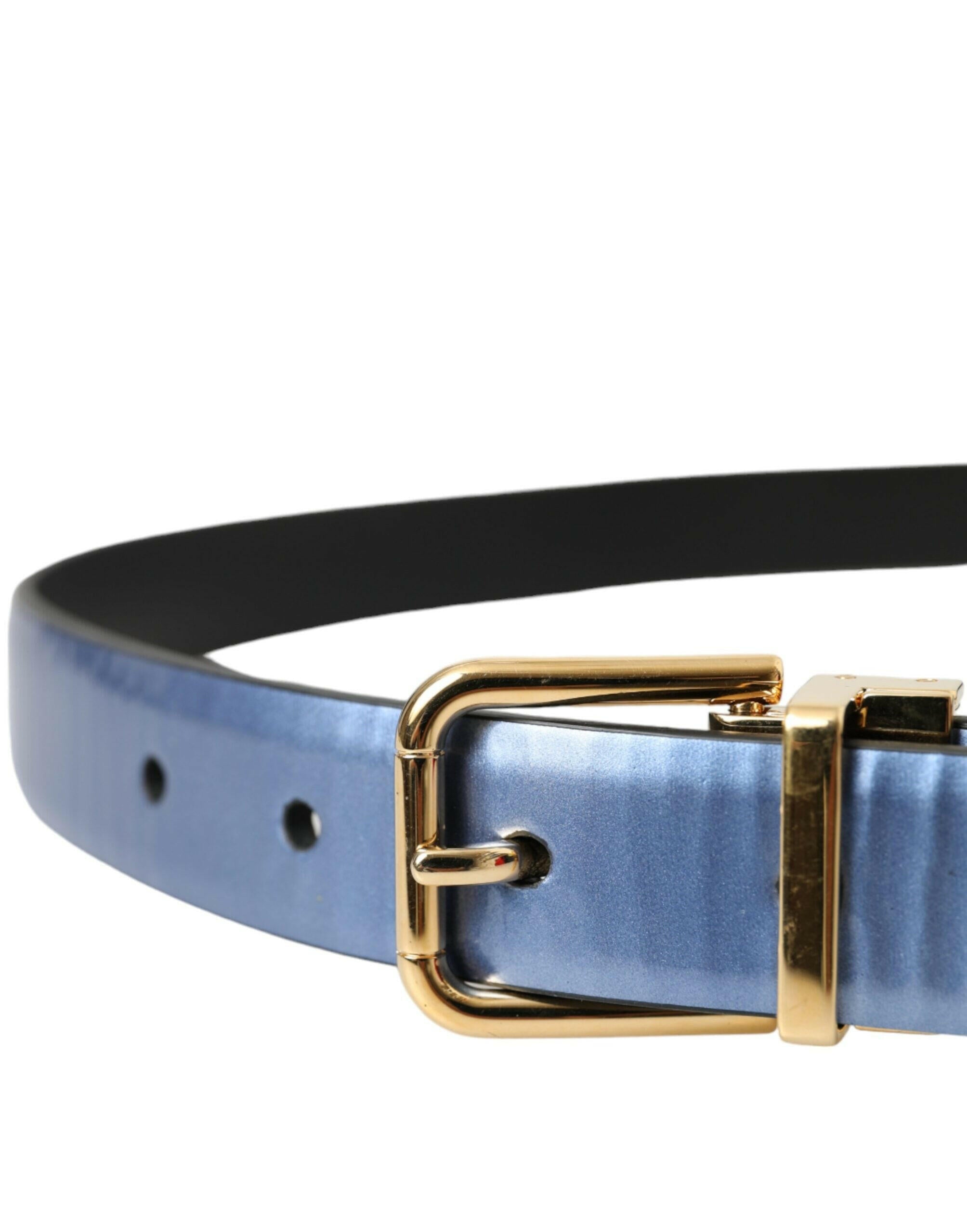 Dolce & Gabbana Metallic Blue Leather Gold Metal Buckle Belt -   -  Dolce & Gabbana.