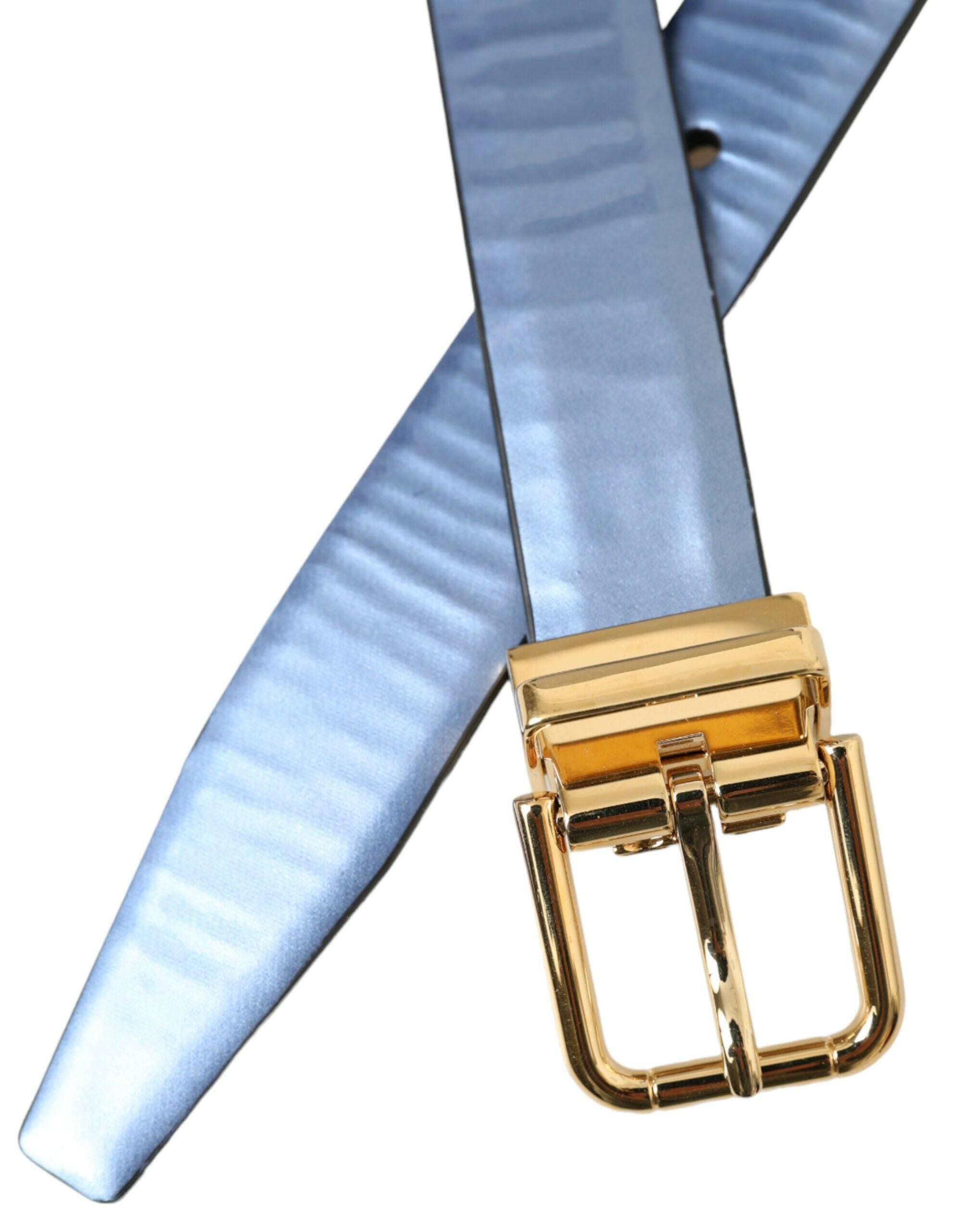Dolce & Gabbana Metallic Blue Leather Gold Metal Buckle Belt -   -  Dolce & Gabbana.