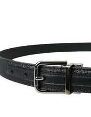 Dolce & Gabbana Black Glittered Leather Silver Buckle Belt -   -  Dolce & Gabbana.