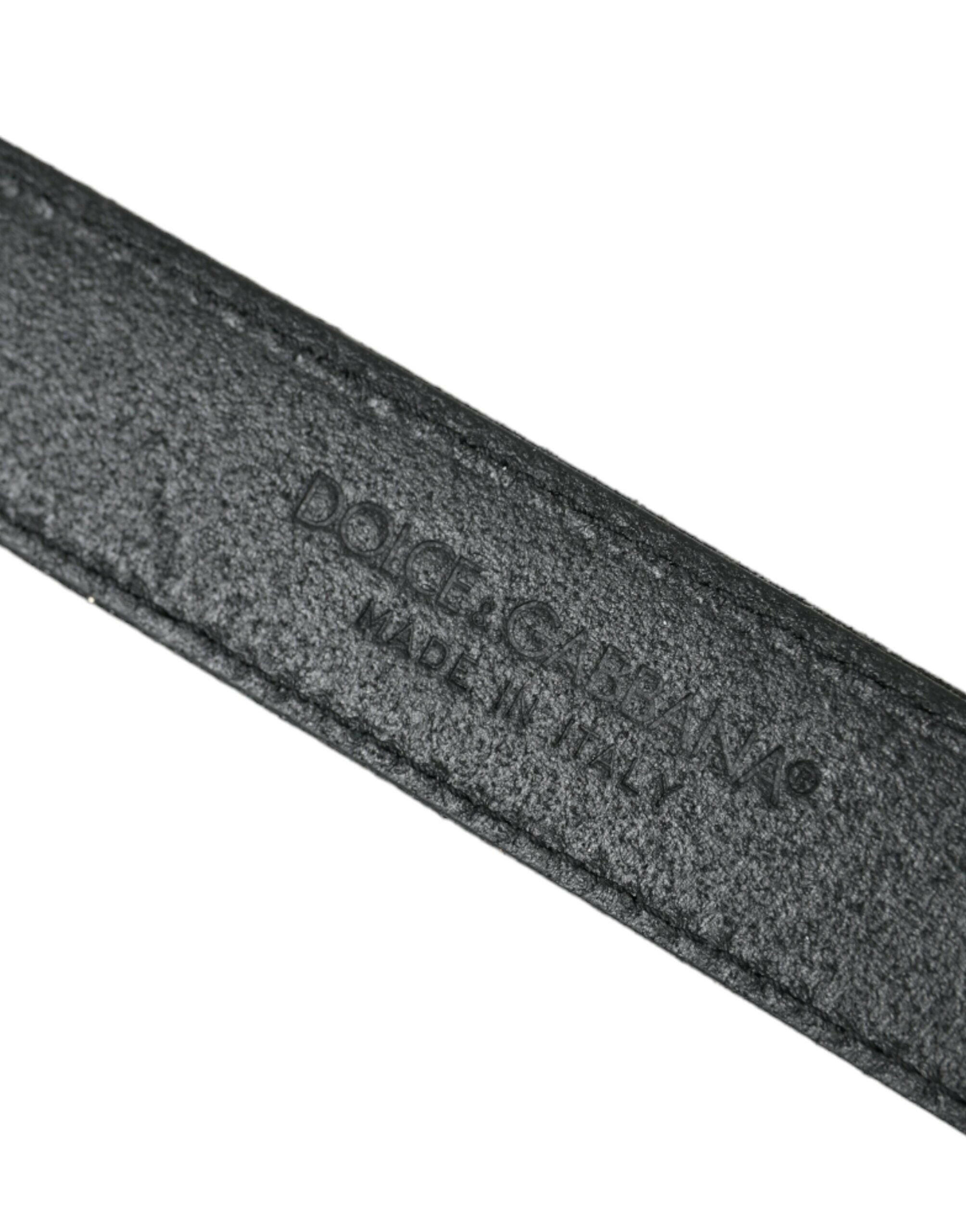 Dolce & Gabbana Black Glittered Leather Silver Buckle Belt -   -  Dolce & Gabbana.