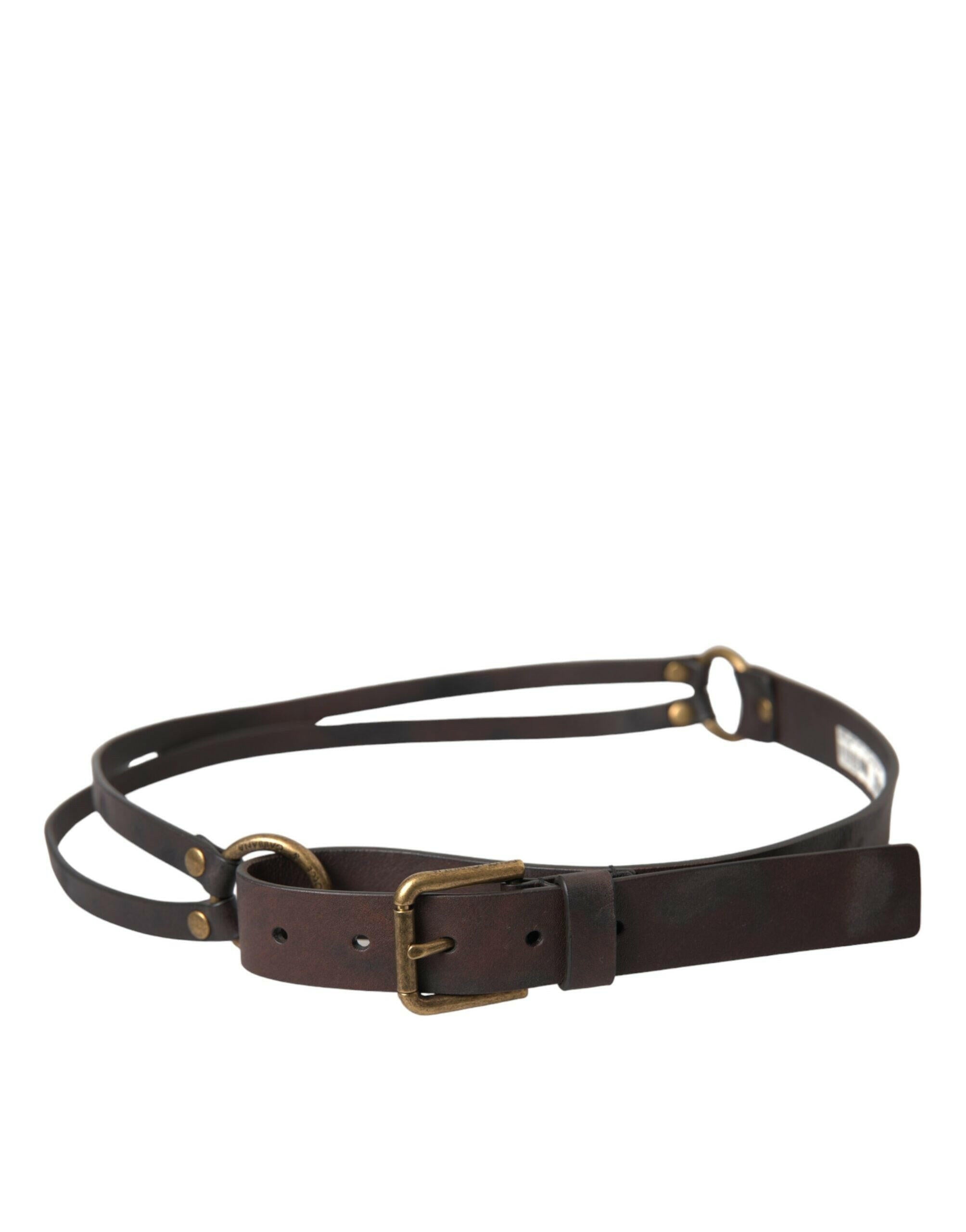 Dolce & Gabbana Dark Brown Leather Gold Metal Buckle Women Belt -   -  Dolce & Gabbana.