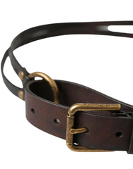 Dolce & Gabbana Dark Brown Leather Gold Metal Buckle Women Belt -   -  Dolce & Gabbana.