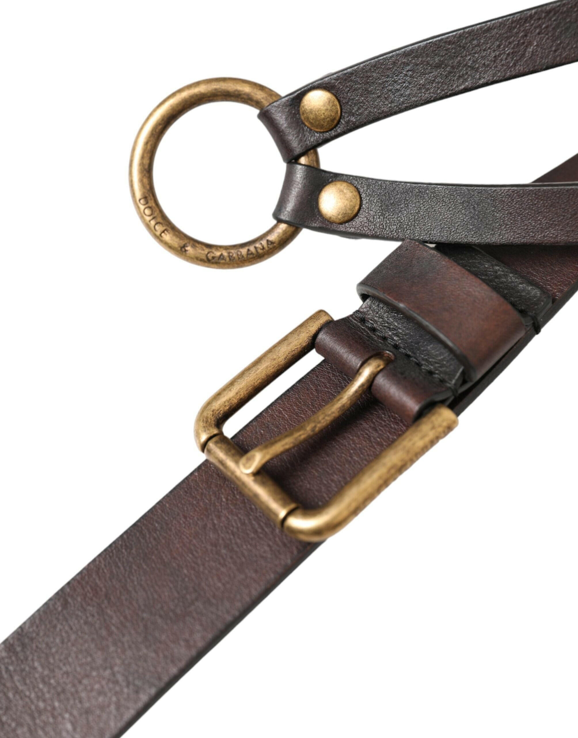 Dolce & Gabbana Dark Brown Leather Gold Metal Buckle Women Belt -   -  Dolce & Gabbana.