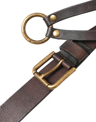 Dolce & Gabbana Dark Brown Leather Gold Metal Buckle Women Belt -   -  Dolce & Gabbana.