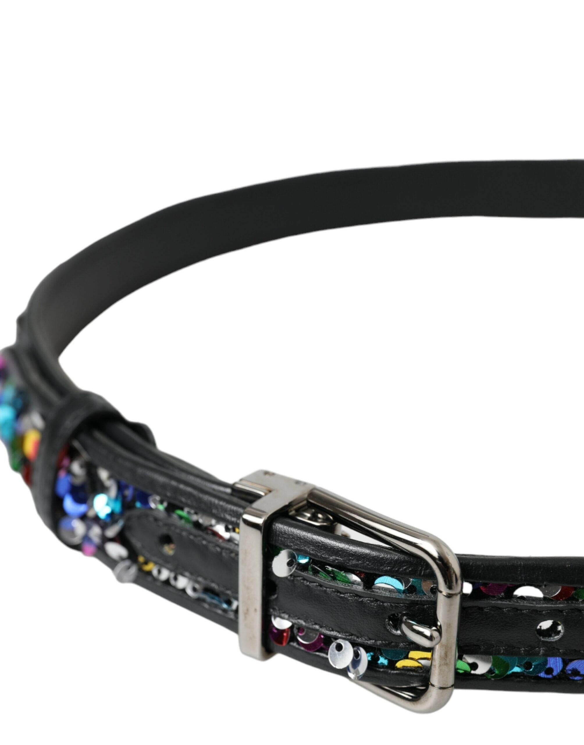 Dolce & Gabbana Black Sequined Silver Metal Buckle Women Belt -   -  Dolce & Gabbana.