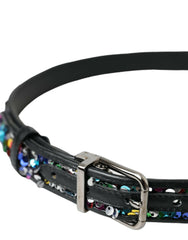 Dolce & Gabbana Black Sequined Silver Metal Buckle Women Belt -   -  Dolce & Gabbana.