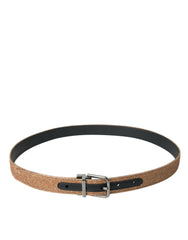 Dolce & Gabbana Gold Glitter Leather Silver Metal Buckle Belt -   -  Dolce & Gabbana.
