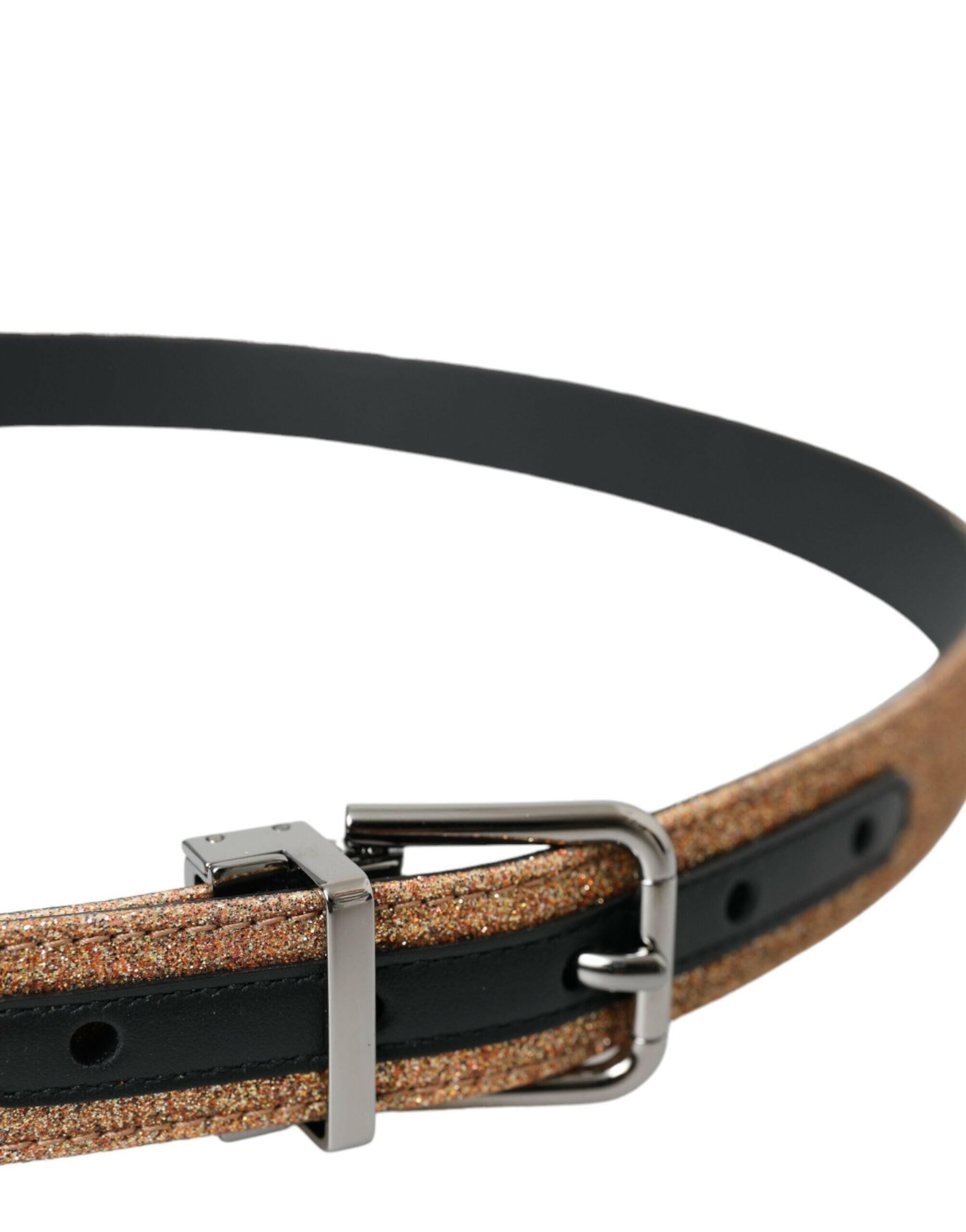 Dolce & Gabbana Gold Glitter Leather Silver Metal Buckle Belt -   -  Dolce & Gabbana.