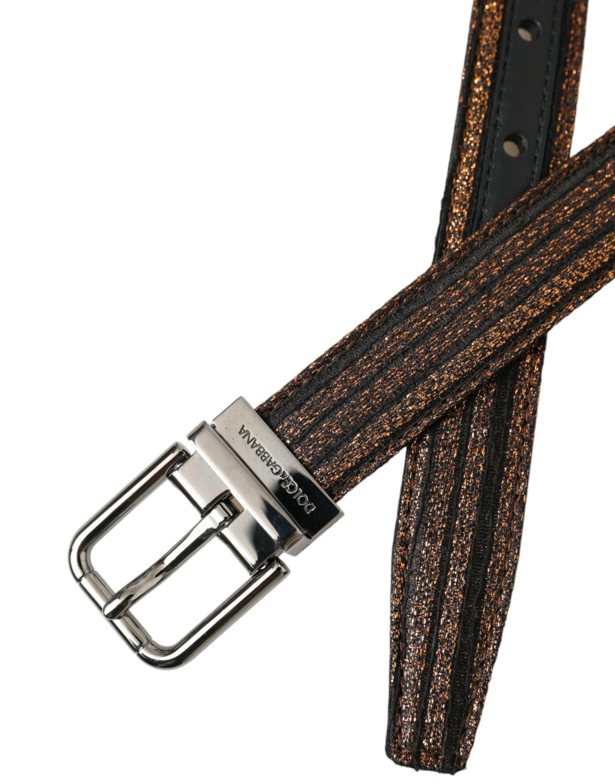 Dolce & Gabbana Gold Jacquard Stripes Silver Metal Buckle Belt -   -  Dolce & Gabbana.