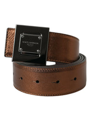 Dolce & Gabbana Metallic Bronze Leather Square Metal Buckle Belt -   -  Dolce & Gabbana.