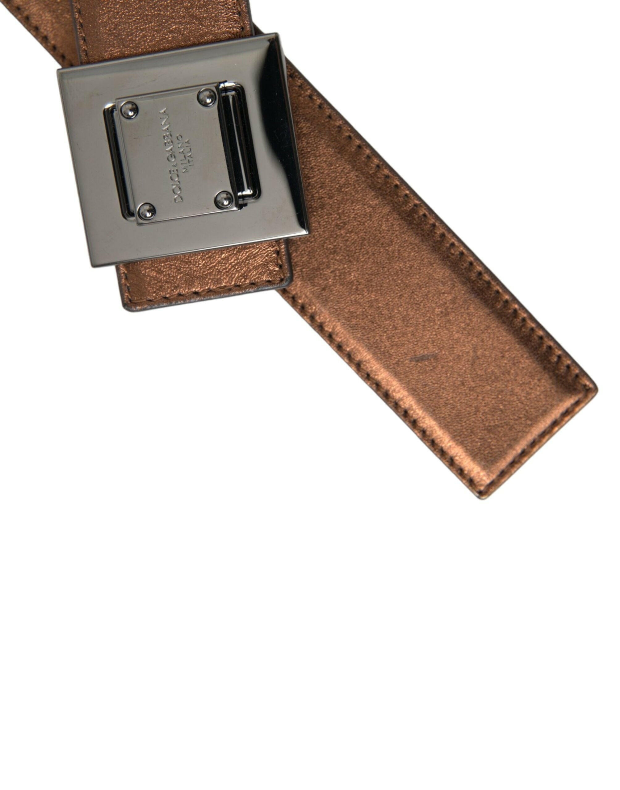 Dolce & Gabbana Metallic Bronze Leather Square Metal Buckle Belt -   -  Dolce & Gabbana.
