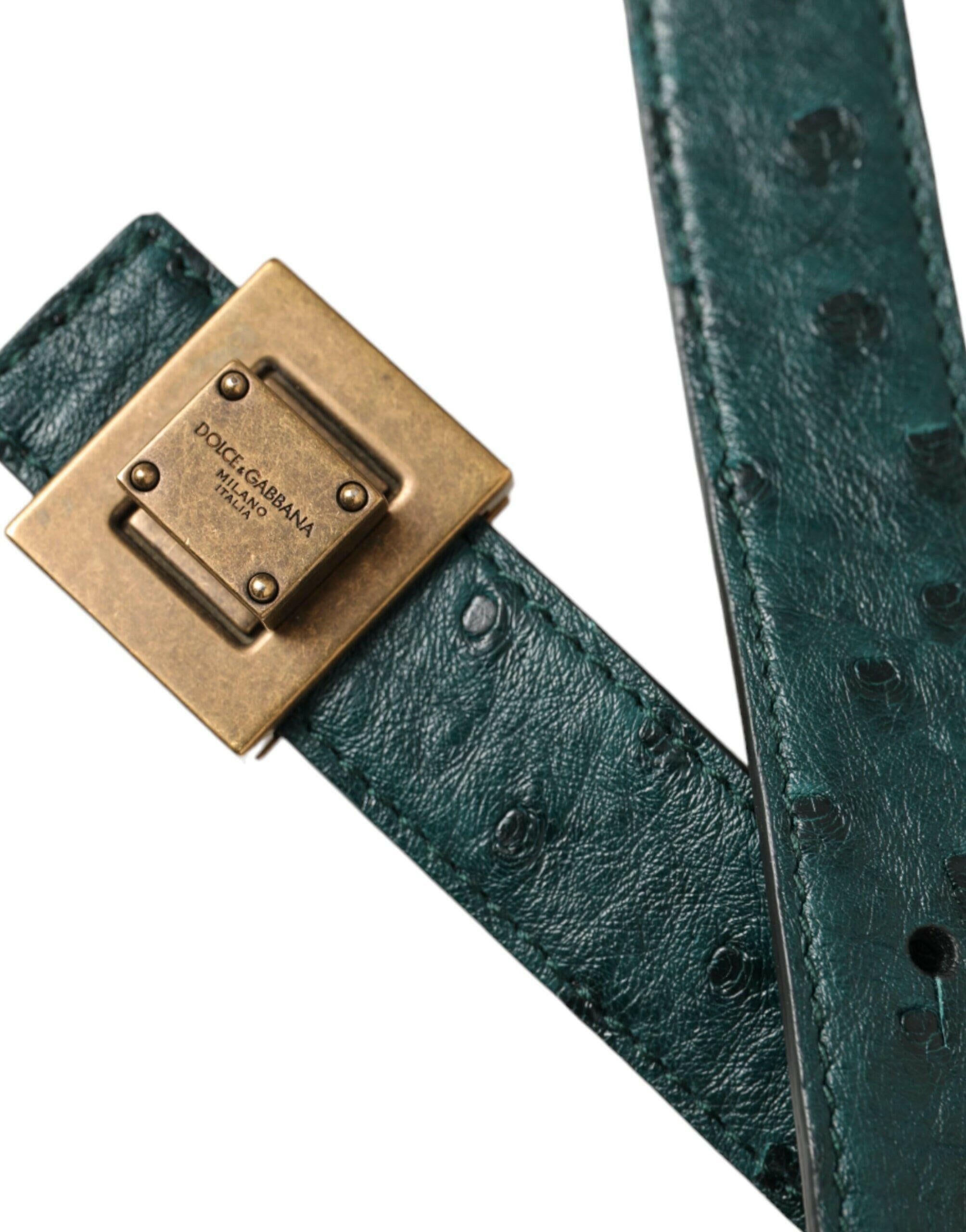 Dolce & Gabbana Dark Green Leather Square Metal Buckle Belt -   -  Dolce & Gabbana.