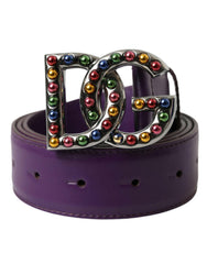 Dolce & Gabbana Purple Leather DG Logo Studs Metal Buckle Belt -   -  Dolce & Gabbana.