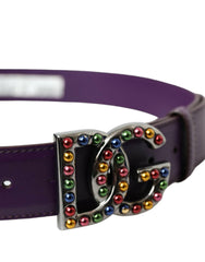 Dolce & Gabbana Purple Leather DG Logo Studs Metal Buckle Belt -   -  Dolce & Gabbana.